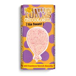 Tony's Chocolonely Tis Feest! White Raspberry Biscuit Discodip (180 gram)
