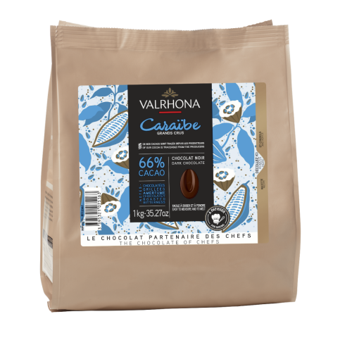 Valrhona Caraïbe Chocolade 66% feves (1000 gram)