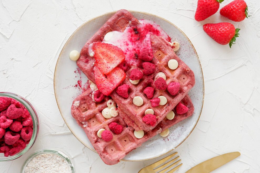 Roze wafels met witte chocolate chips